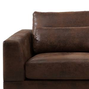 Ecksofa Aniaro Microfaser Goda: Bisonbraun - Longchair davorstehend rechts - Buche