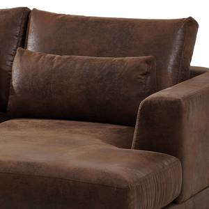 Ecksofa Aniaro Microfaser Goda: Bisonbraun - Longchair davorstehend rechts - Buche