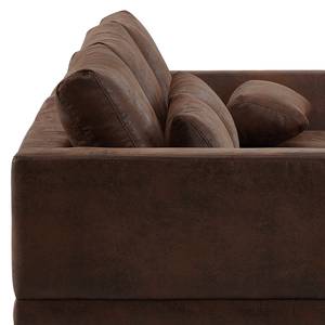 Ecksofa Aniaro Microfaser Goda: Bisonbraun - Longchair davorstehend rechts - Buche