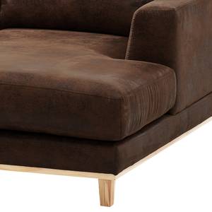 Ecksofa Aniaro Microfaser Goda: Bisonbraun - Longchair davorstehend rechts - Buche