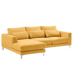 Ecksofa Aniaro Webstoff Maila: Gelb - Longchair davorstehend links - Aluminium