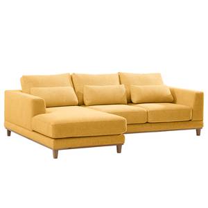 Ecksofa Aniaro Webstoff Maila: Gelb - Longchair davorstehend links - Buche