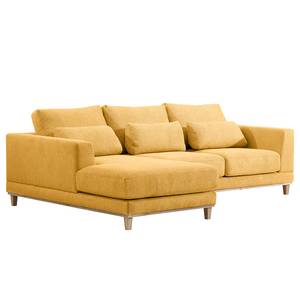 Ecksofa Aniaro Webstoff Maila: Gelb - Longchair davorstehend links - Buche