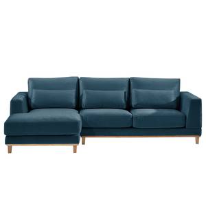 Ecksofa Aniaro Samt Onoli: Marineblau - Longchair davorstehend links - Buche