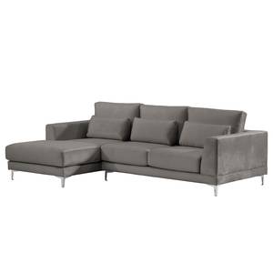 Ecksofa Aniaro Samt Onoli: Rauchgrau - Longchair davorstehend links - Aluminium