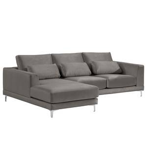 Ecksofa Aniaro Samt Onoli: Rauchgrau - Longchair davorstehend links - Aluminium