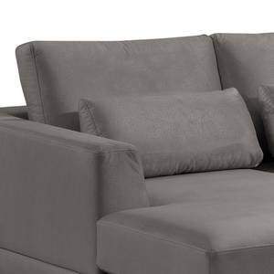 Ecksofa Aniaro Samt Onoli: Rauchgrau - Longchair davorstehend links - Aluminium