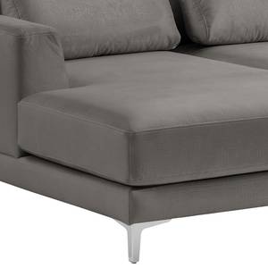 Ecksofa Aniaro Samt Onoli: Rauchgrau - Longchair davorstehend links - Aluminium