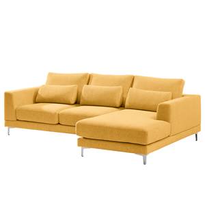 Ecksofa Aniaro Webstoff Maila: Gelb - Longchair davorstehend rechts - Aluminium