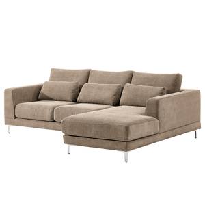 Ecksofa Aniaro Cordstoff Poppy: Taupe - Longchair davorstehend rechts - Aluminium