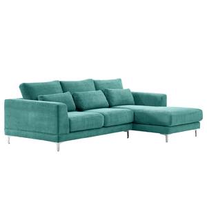 Ecksofa Aniaro Cordstoff Poppy: Türkis - Longchair davorstehend rechts - Aluminium