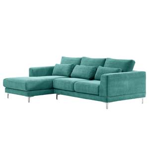 Ecksofa Aniaro Cordstoff Poppy: Türkis - Longchair davorstehend links - Aluminium