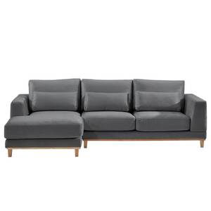 Ecksofa Aniaro Samt Onoli: Anthrazit - Longchair davorstehend links - Buche