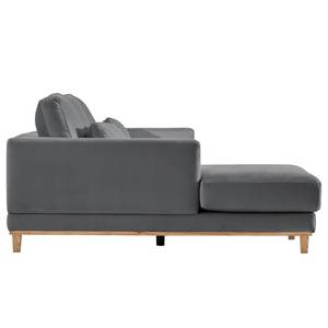 Ecksofa Aniaro Samt Onoli: Anthrazit - Longchair davorstehend links - Buche