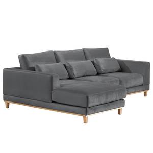 Ecksofa Aniaro Samt Onoli: Anthrazit - Longchair davorstehend links - Buche