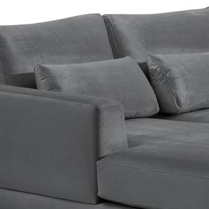 Ecksofa Aniaro Samt Onoli: Anthrazit - Longchair davorstehend links - Buche