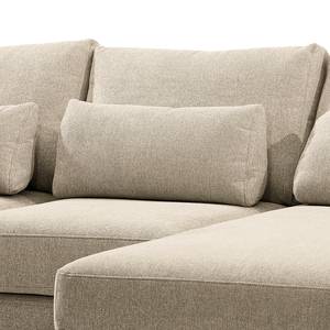 Ecksofa Aniaro Webstoff Maila: Beige - Longchair davorstehend rechts - Buche