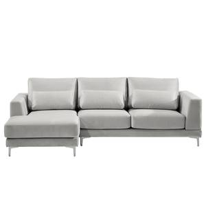 Ecksofa Aniaro Samt Onoli: Hellgrau - Longchair davorstehend links - Aluminium