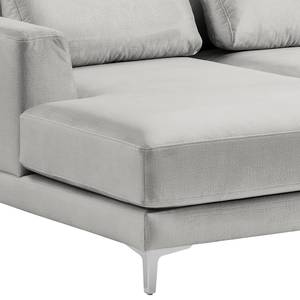 Ecksofa Aniaro Samt Onoli: Hellgrau - Longchair davorstehend links - Aluminium