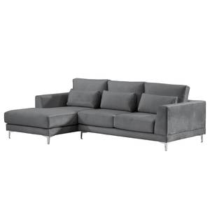 Ecksofa Aniaro Samt Onoli: Anthrazit - Longchair davorstehend links - Aluminium