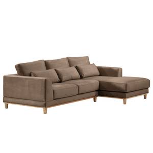 Ecksofa Aniaro Samt Onoli: Braun - Longchair davorstehend rechts - Buche