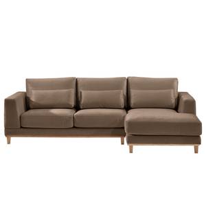 Ecksofa Aniaro Samt Onoli: Braun - Longchair davorstehend rechts - Buche