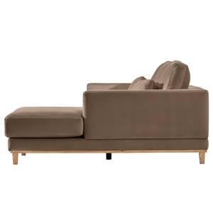 Ecksofa Aniaro Samt Onoli: Braun - Longchair davorstehend rechts - Buche