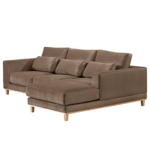 Ecksofa Aniaro Samt Onoli: Braun - Longchair davorstehend rechts - Buche