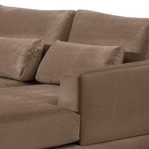 Ecksofa Aniaro Samt Onoli: Braun - Longchair davorstehend rechts - Buche