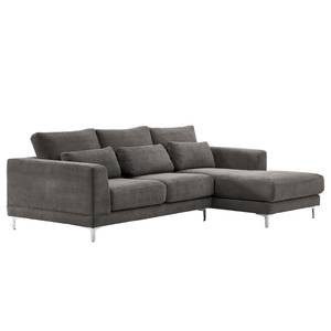 Ecksofa Aniaro Cordstoff Poppy: Grau - Longchair davorstehend rechts - Aluminium