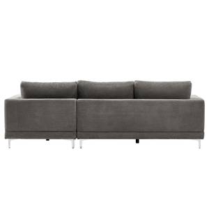 Ecksofa Aniaro Cordstoff Poppy: Grau - Longchair davorstehend rechts - Aluminium