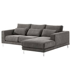 Ecksofa Aniaro Cordstoff Poppy: Grau - Longchair davorstehend rechts - Aluminium