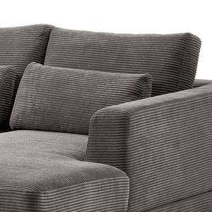 Ecksofa Aniaro Cordstoff Poppy: Grau - Longchair davorstehend rechts - Aluminium