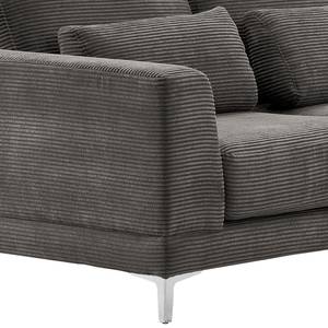 Ecksofa Aniaro Cordstoff Poppy: Grau - Longchair davorstehend rechts - Aluminium