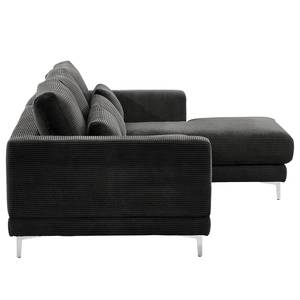 Ecksofa Aniaro Cordstoff Poppy: Anthrazit - Longchair davorstehend rechts - Aluminium