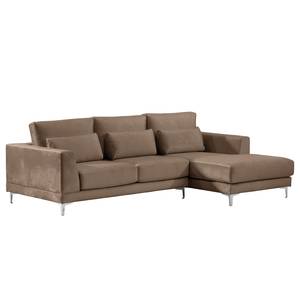 Ecksofa Aniaro Samt Onoli: Braun - Longchair davorstehend rechts - Aluminium