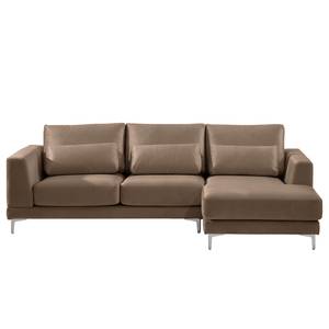 Ecksofa Aniaro Samt Onoli: Braun - Longchair davorstehend rechts - Aluminium