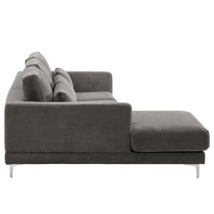 Ecksofa Aniaro Cordstoff Poppy: Grau - Longchair davorstehend links - Aluminium