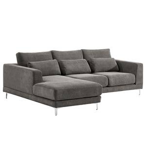 Ecksofa Aniaro Cordstoff Poppy: Grau - Longchair davorstehend links - Aluminium