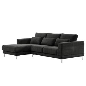 Ecksofa Aniaro Cordstoff Poppy: Anthrazit - Longchair davorstehend links - Aluminium