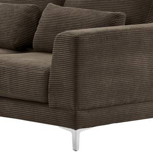 Ecksofa Aniaro Cordstoff Poppy: Braun - Longchair davorstehend links - Aluminium