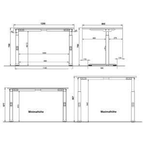 Bureau réglable en hauteur Downey Gris gaphite / Blanc - Largeur : 120 cm