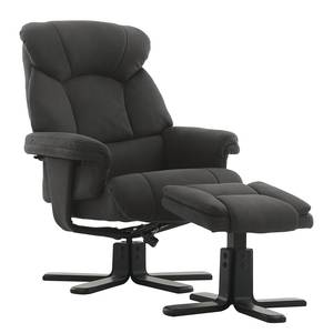 Relaxsessel Agnus mit Hocker Microfaser / Gummibaum massiv - Anthrazit / Schwarz