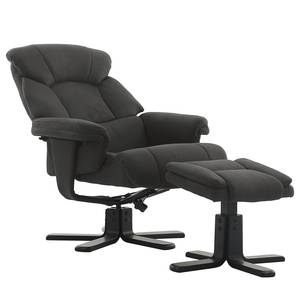 Relaxfauteuil Agnus met hocker microvezel/massief rubberboomhout - antracietkleurig/zwart