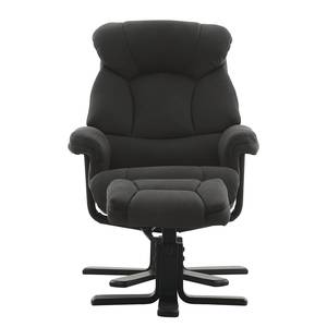 Relaxfauteuil Agnus met hocker microvezel/massief rubberboomhout - antracietkleurig/zwart