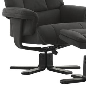 Relaxfauteuil Agnus met hocker microvezel/massief rubberboomhout - antracietkleurig/zwart