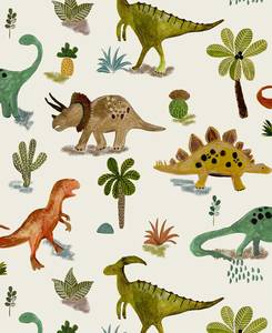 Papier peint intissé Dino & Friends Intissé - Beige