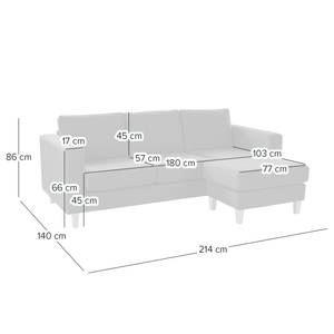 Hoekbank MAISON 2-zits + longchair fluweel - Geweven stof Inas: Cubanit - Longchair vooraanzicht rechts