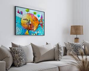 Quadro The Colorful Fish Faggio massello / Vetro acrilico - Nero - 52 x 62 cm