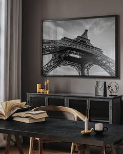 Tableau déco Eiffel Tower Against Sun Hêtre massif / Plexiglas - Noir - 73 x 93 cm